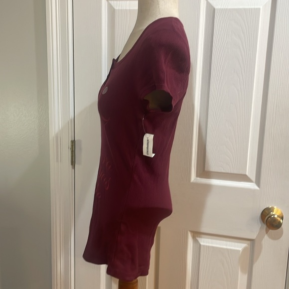 Y2K Aeropostale burgundy red 100% cotton cap sleeve pullover top waffle knit L - Picture 5 of 9